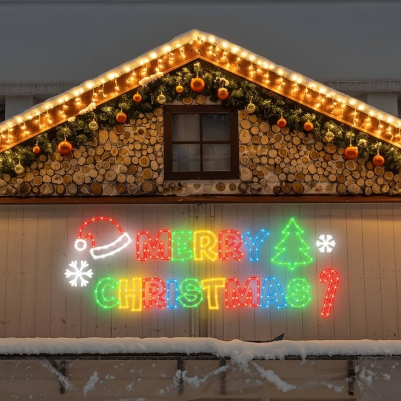 Lighted Sign: Large Outdoor LED Display with Multi Colored Motifs