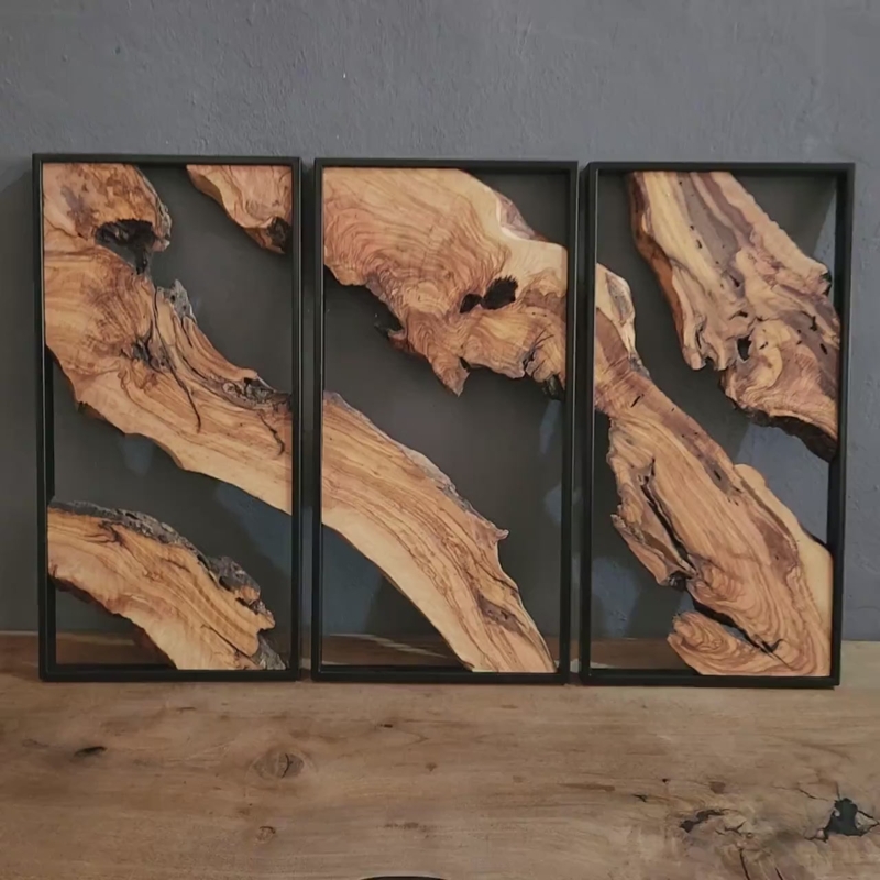 Live Edge Triptych Wall Art Metal Frames Rustic Modern Set