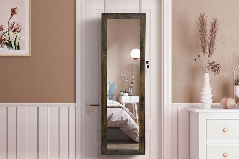 Locking Jewelry Armoire Mirror Over The Door Rustic Wood