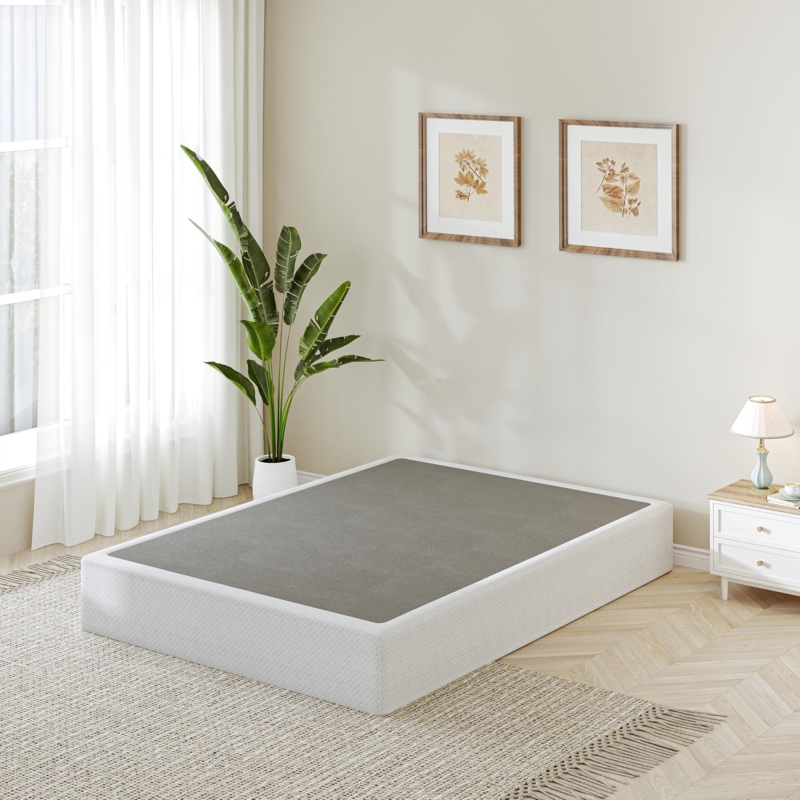 Low Profile Box Spring featuring Textured White Fabric Sides