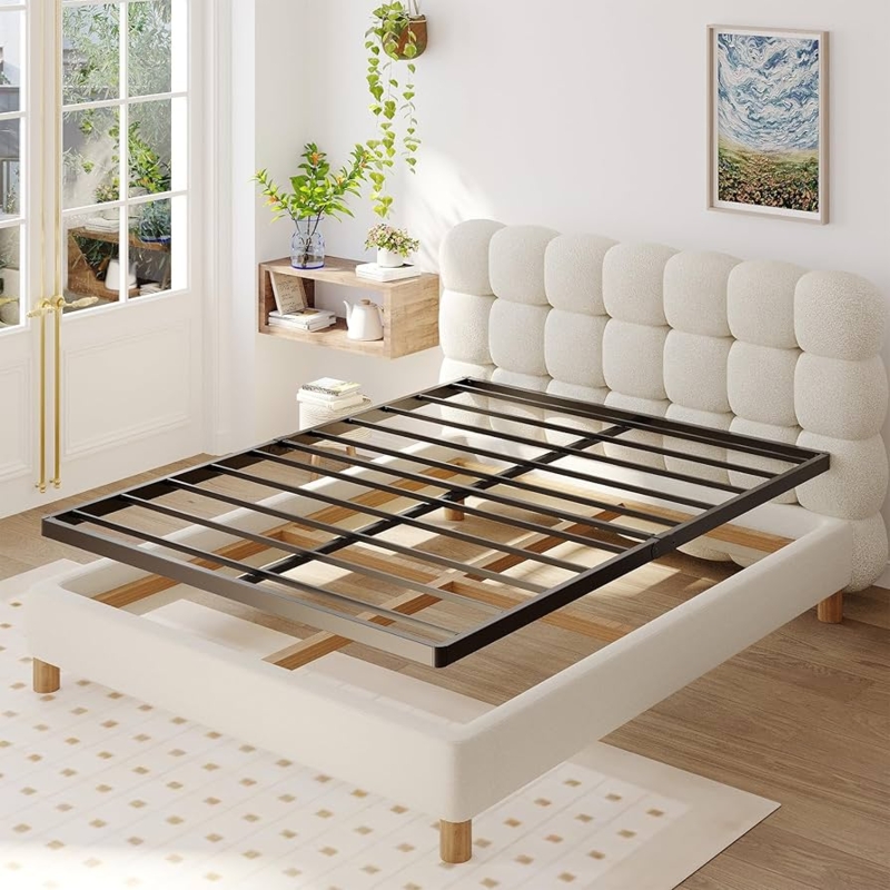 Low Profile Box Spring, Slim Black Metal Slatted Support Foundation.