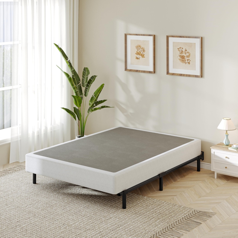 Low Profile Box Spring with White Honeycomb Textured Cover