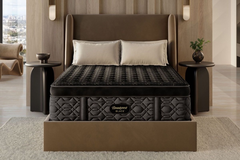Luxury Black Pillow Top Mattress Geometric Quilted Pattern Wingback