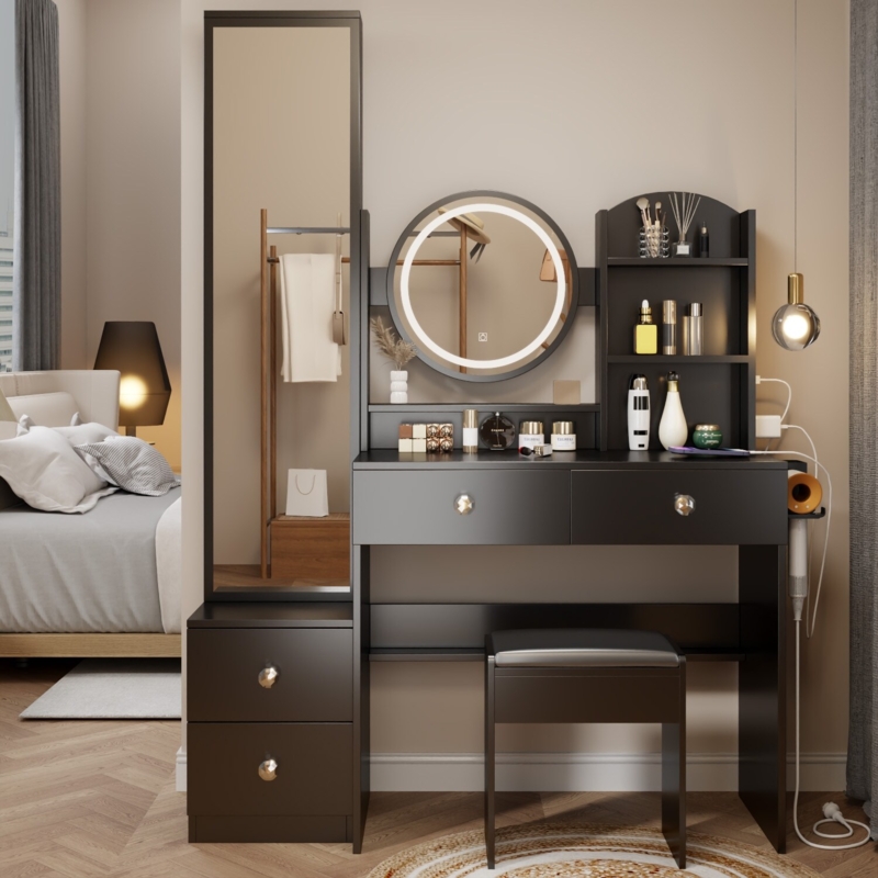 Luxury Dressing Table with Stool Full Length Mirror Cabinet - Bed Bath &  Beyond - 42261655