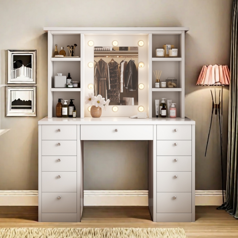 Makeup Vanity Hollywood Lighting White Drawer Towers