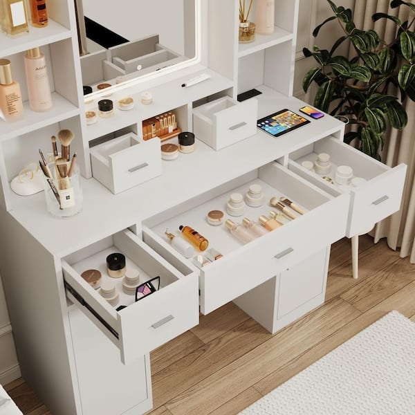 Makeup Vanity Tiered Side Shelving Integrated LED White
