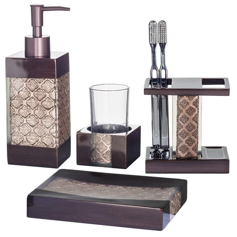 Maroon Bathroom Accessory Set, Floral Relief, Mosaic Inlay