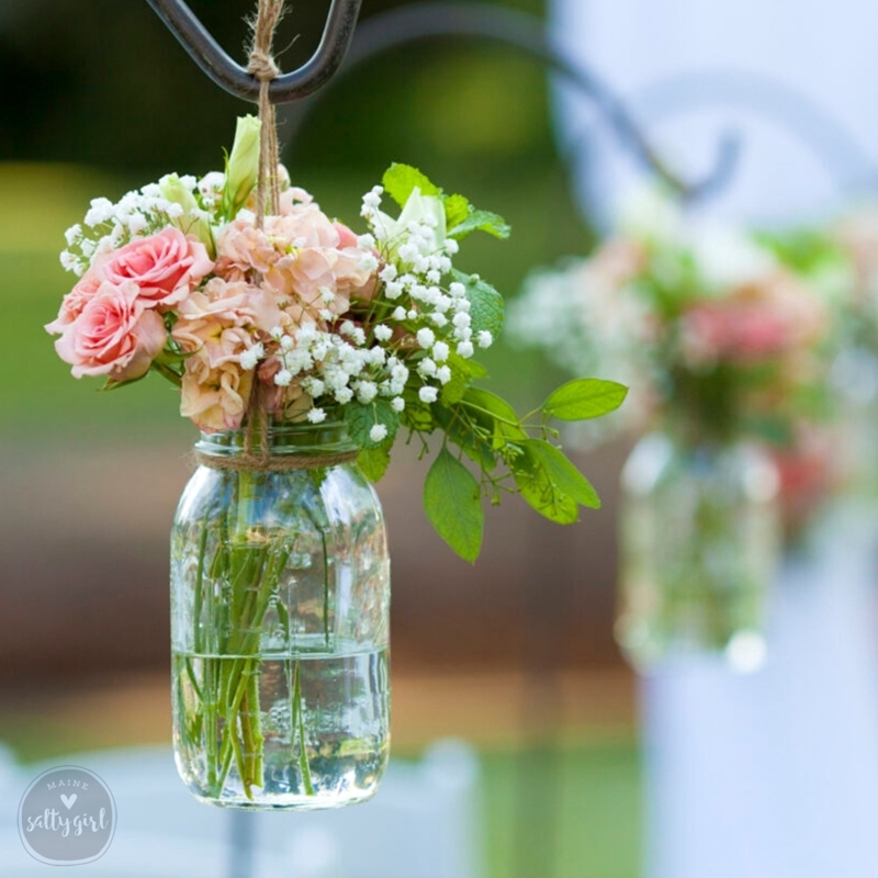 Mason Jar Vase, Hanging Clear Glass with Twine Suspension Handle