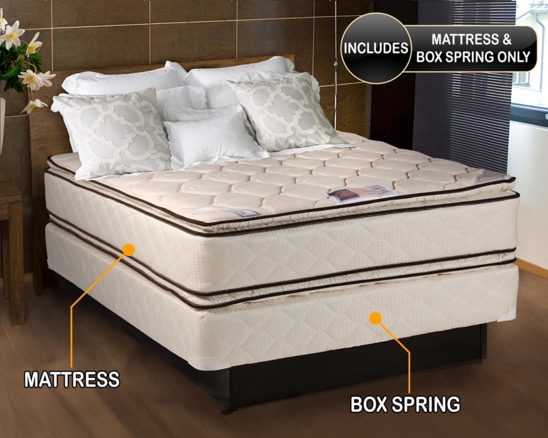 Mattress And Box Spring Set Cream Pillowtop With Brown Piping