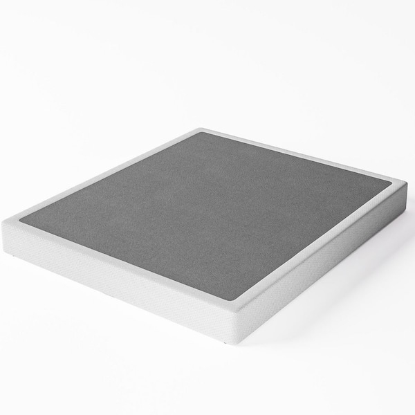 Mattress Foundation, Two-Tone White and Grey Woven Fabric Cover.