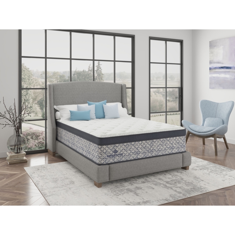 Mattress Set Gray Euro Top Geometric Pattern High Profile Hybrid Style