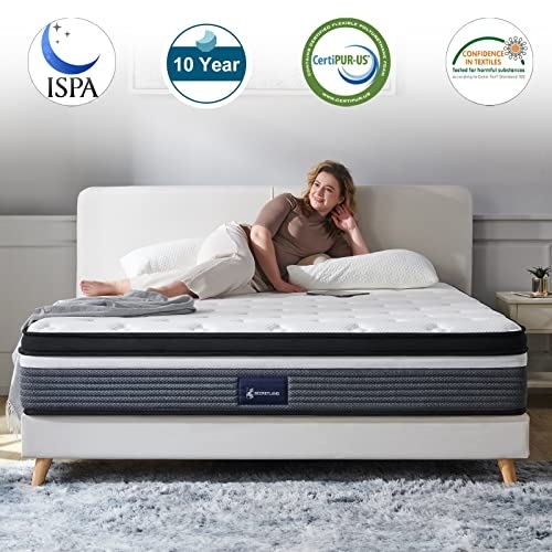 Mattress Tri Tone Design Euro Top Ribbed Side Panels Contemporary