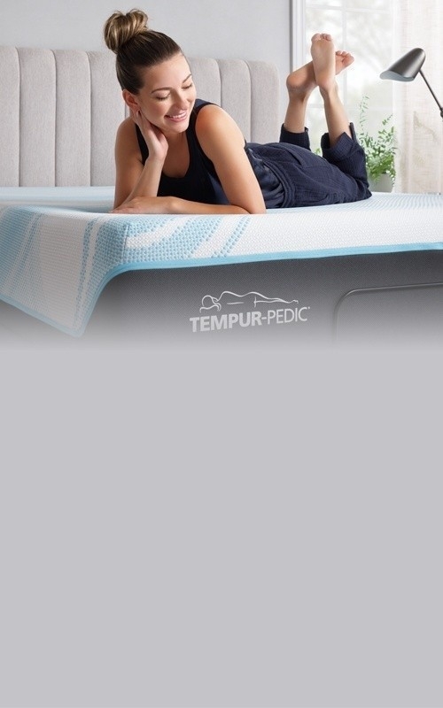 Mattress with Blue Geometric Lines and Grey Channeled Headboard