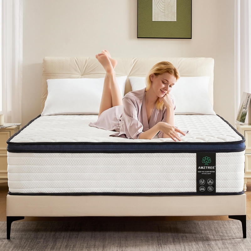 Mattress with Navy Blue Border and Modern Hybrid Design Style