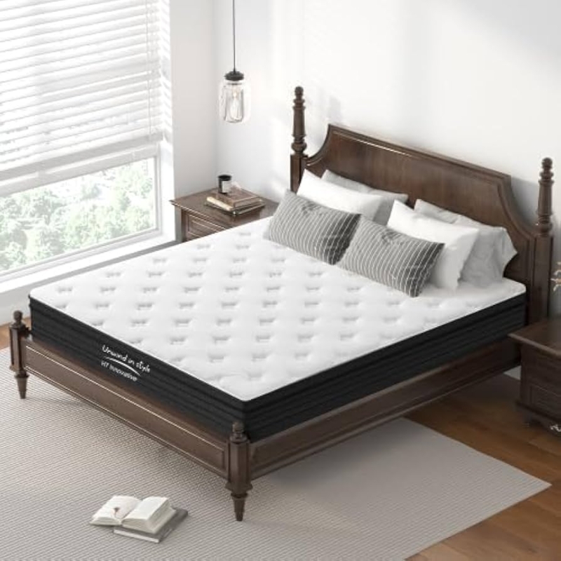 Mattress with Tufted Top on Dark Wood Four Poster Frame