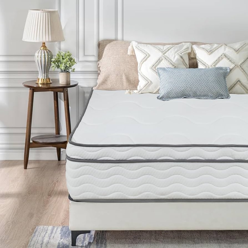 Mattress with Wavy Quilting and Charcoal Piping Detail