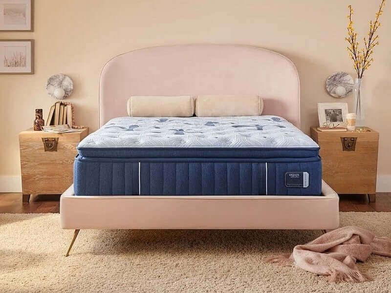 Mattress Wood Trunk Nightstands Arched Headboard Blush Pink Bed