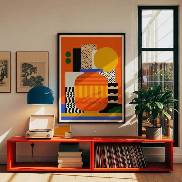 Maximalist Framed Abstract Wall Art Print, Geometric Vase Motif