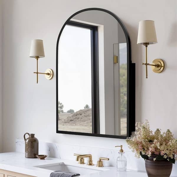 Medicine Cabinet Arched Top Deep Profile Matte Black Modern