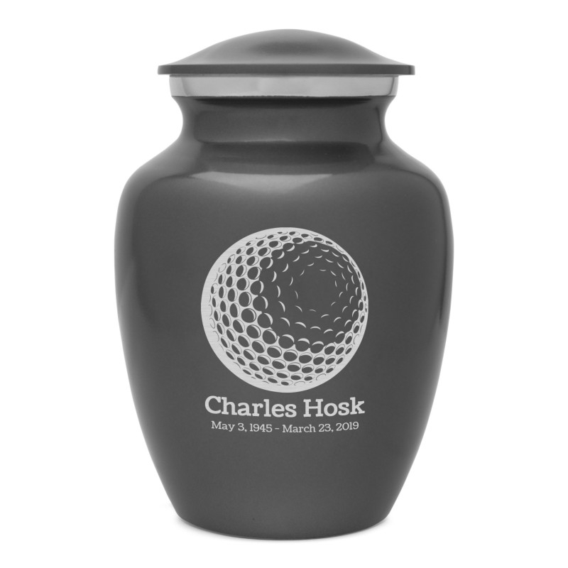 Memorial Urn: Gunmetal Gray with Golf Ball Engraving