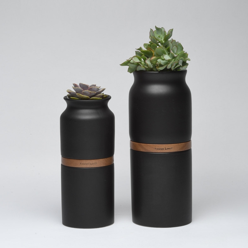 Memorial Urn Planter Top Wood Accent Band Minimalist Design