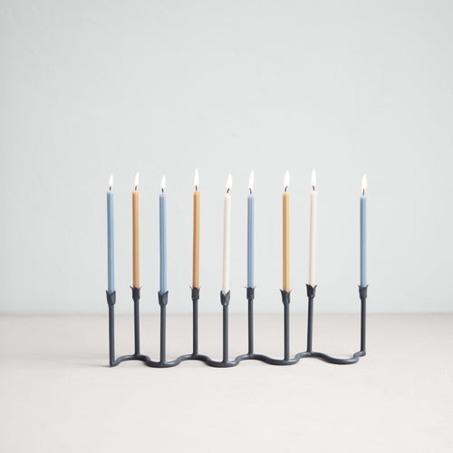 Menorah Wavy Base Sculptural Iron Finish Modern Hanukkah Decor