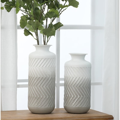 Metal Vases: Grey and White Ombre Chevron Pattern Set