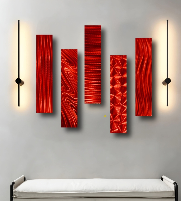 Metal Wall Art 5-Piece Set Varied Etched Textures Modern Decor