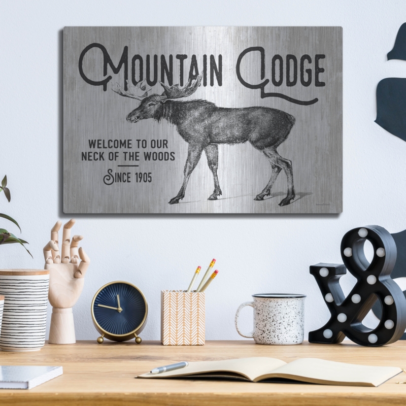Metal Wall Art: Brushed Finish Moose Graphic Lodge Decor