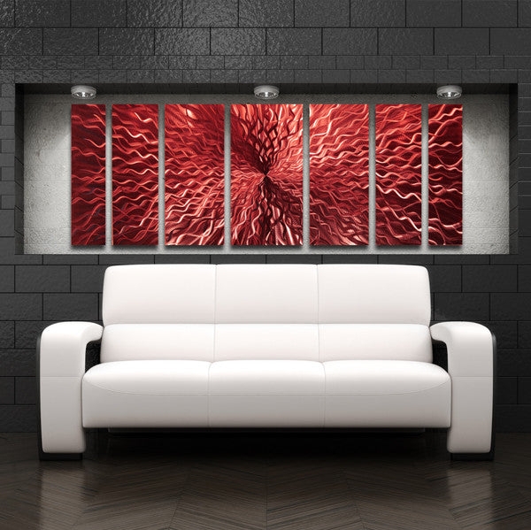Metal Wall Art Sculpture Seven Panel Layout Candy Finish Wavy
