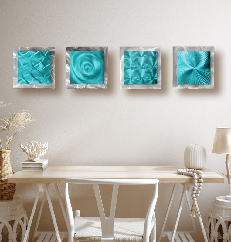 Metal Wall Art Set Shimmering Texture Square Set Iridescent Finish