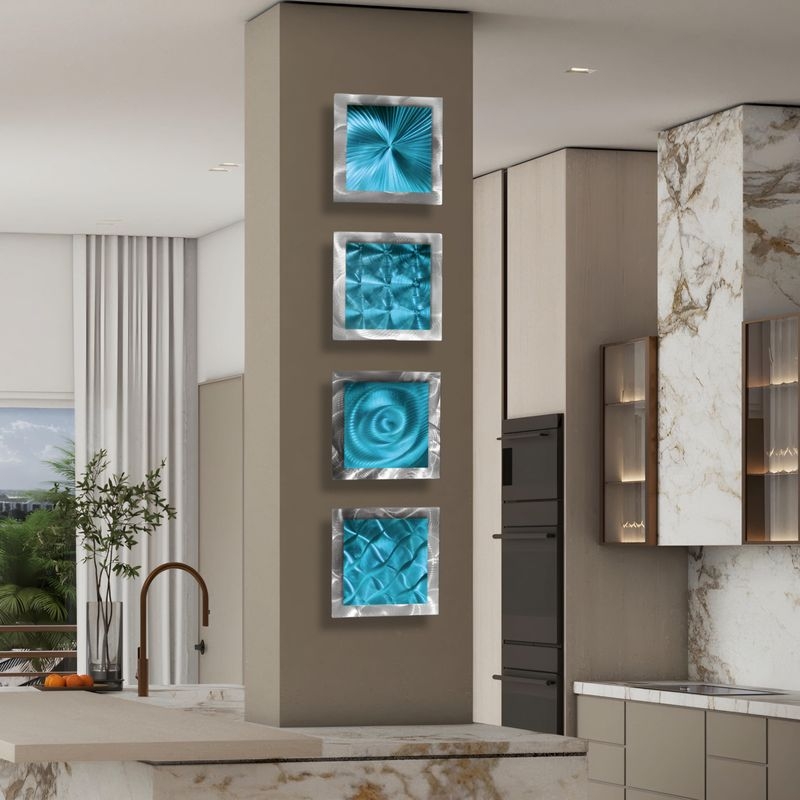 Metal Wall Art Vertical Wall Sculpture Geometric Texture Brushed Finish