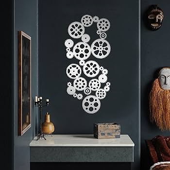 Metal Wall Art: White Overlapping Gears, Mechanical Gear Metal Wall Art