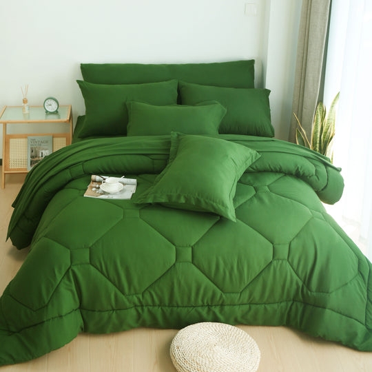 Metallic Grey Comforter Set with Geometric Honeycomb Quilting