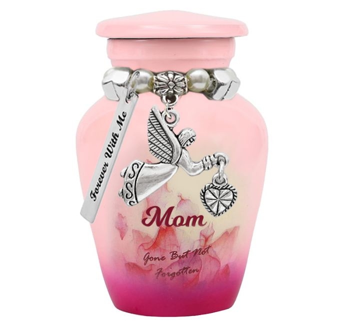 Mini Urn Pink Angel Charm Beaded Collar Floral Graphics Petal Base