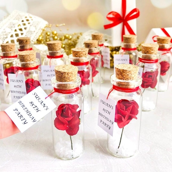 Miniature Glass Bottle Party Favors Cork Stopper Artificial Rose