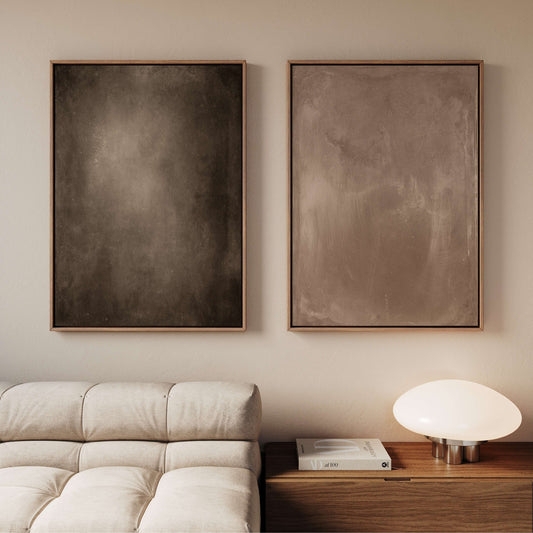 Minimalist Brown Wall Art Set: Oversized Abstract Canvas Duo, Framed