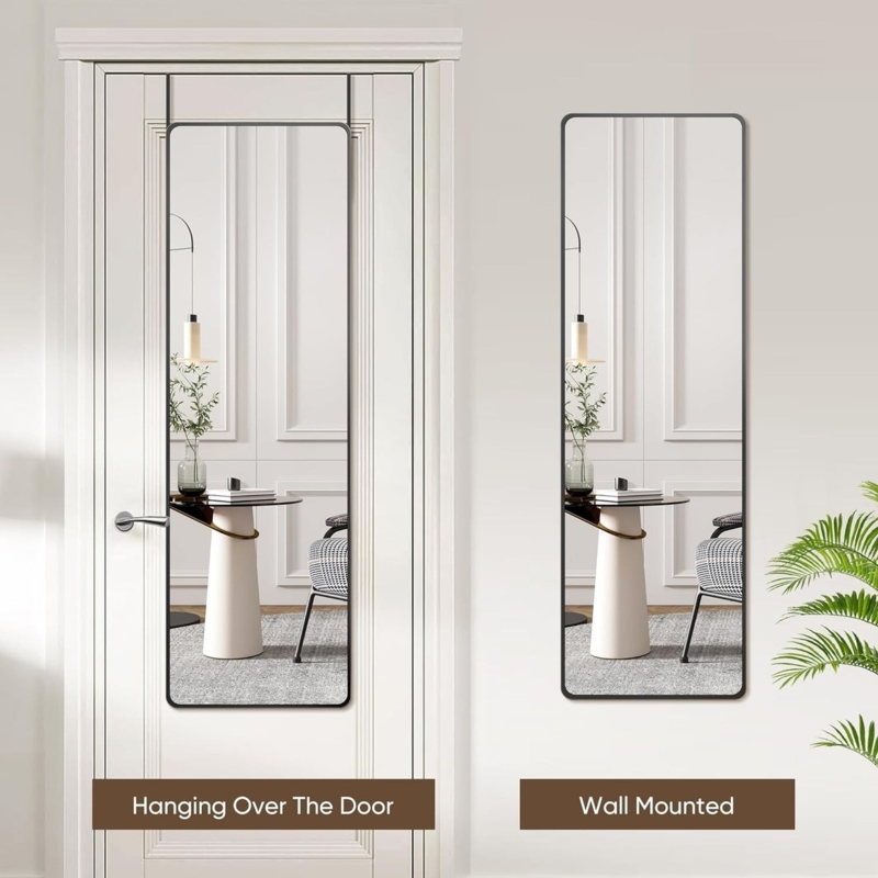 Minimalist Full Length Mirror Rounded Corners Black Slim Frame
