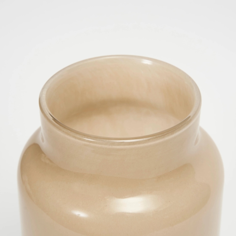 Minimalist Glossy Beige Glass Vase with Subtle Mottled Texture