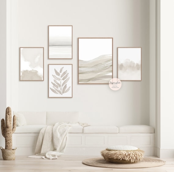 Minimalist Japandi Gallery Wall, Set of 5 Watercolor Prints