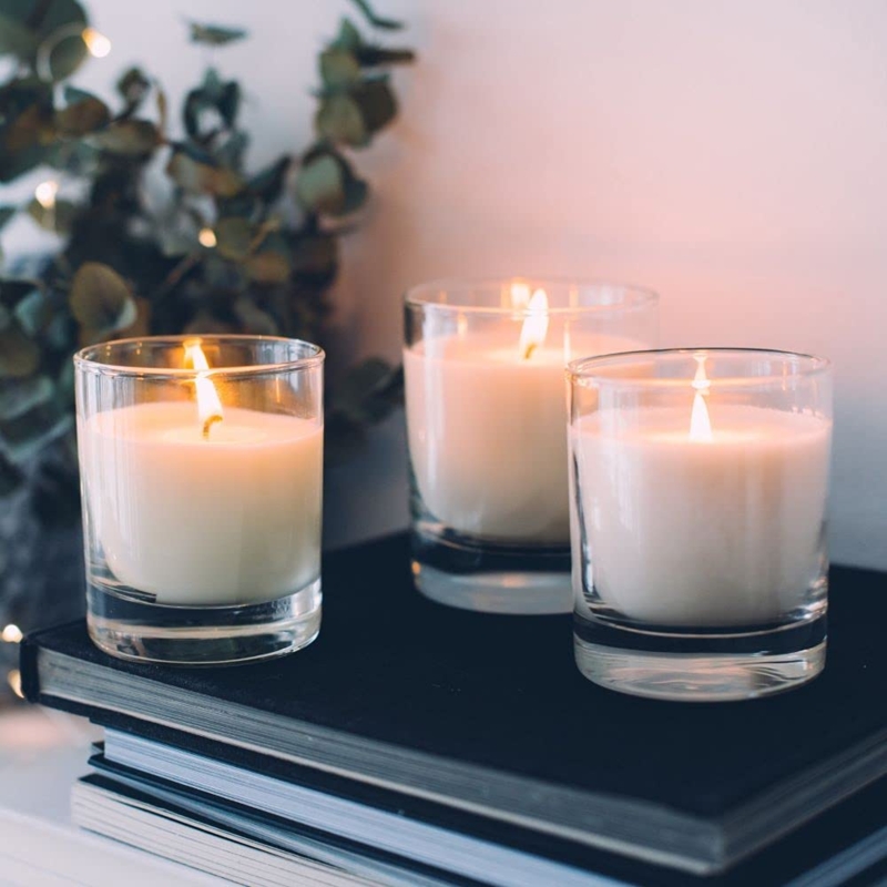 Minimalist Jar Candle Display Trio on Black Book Base