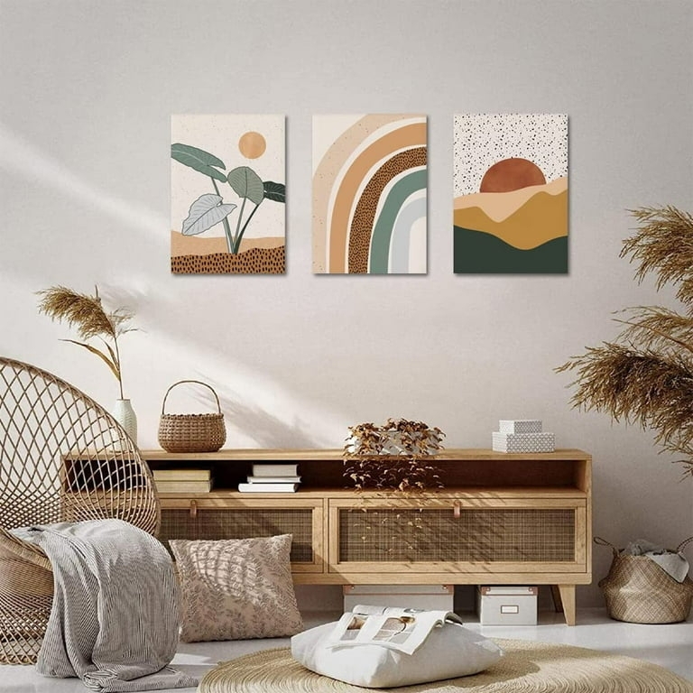 Minimalist Nature Prints Living Room, Abstract Sun Moon Triptych