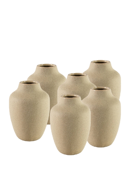 Minimalist Sand Beige Ceramic Urn Vases with Matte Sandy Texture