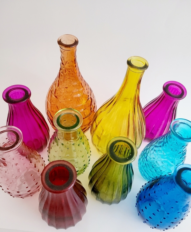 Mixed Textures Bud Vase Set Vibrant Colored Glass Bud Vases