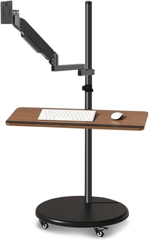Mobile Monitor Stand Gas Spring Arm Keyboard Tray Locking Casters