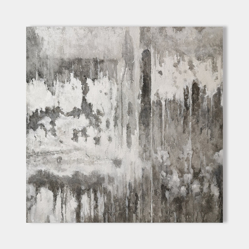Modern Canvas Painting 40x40 Minimalist Layered Paint Neutral Square Design