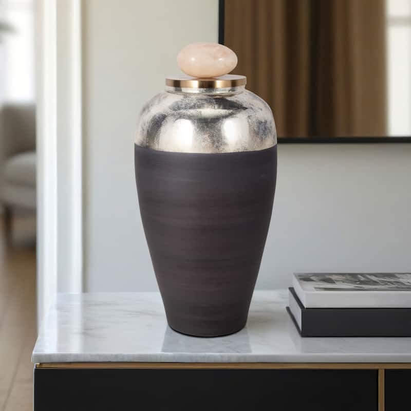 Modern Charcoal and Silver Jar: Matte Two-Tone Contrast, Mixed Materials