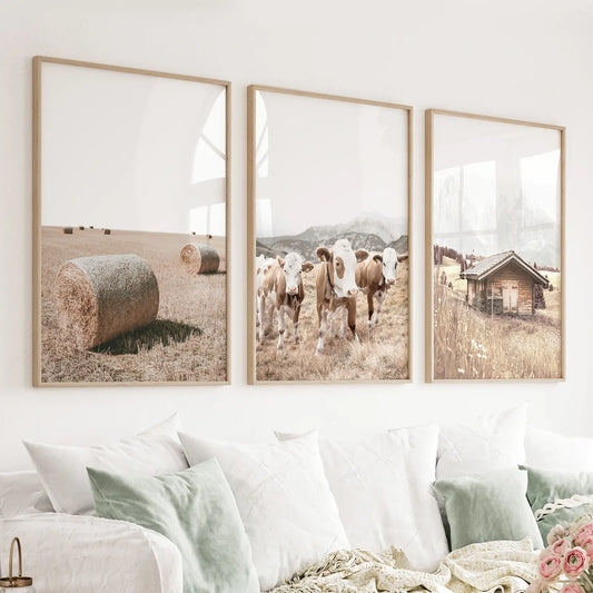 Modern Farmhouse Wall Art Rustic Photography Triptych Wood Frames Set