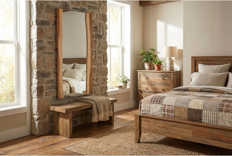 Modern Farmhouse Wall Mounted Mirror Live Edge Wood