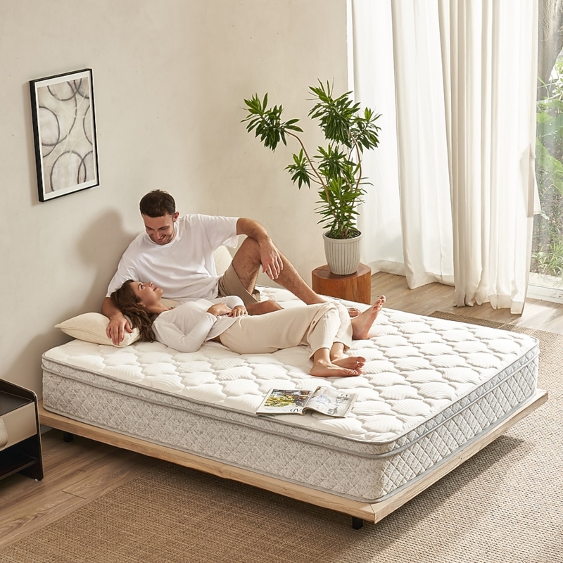 Modern Hybrid Mattress on Low Profile Platform, Circular Quilt